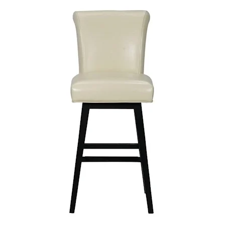 Transitional Bar Stool with Scrolled Back and Metal Kickplate